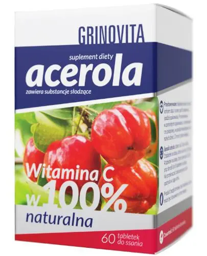 Acerola Grinovita, 60 tabletek do ssania - Suplement diety z naturalną witaminą C.