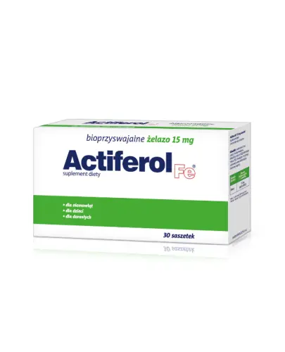 Actiferol Fe 15 mg, 30 saszetek - Suplement diety dla niemowląt, dzieci i dorosłych z bioprzyswajalnym żelazem, które pomaga w prawidłowej produkcji czerwonych krwinek