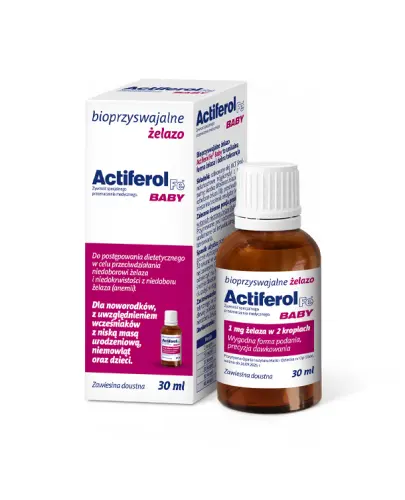 Actiferol Fe Baby zawiesina doustna 30ml  - Zawiesina doustna z bioprzyswajalnym żelazem w formie zawiesiny doustnej przeznaczony dla niemowląt, dzieci i dorosłych