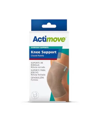 Actimove Everyday Supports L, beżowa opaska na kolano zakryta rzepka, 1 sztuka - Bezszwowy anatomiczny kształt zapewnia dobre dopasowanie wokół kolana