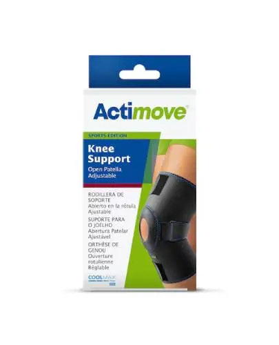 Actimove Sports Edition Orteza stawu kolanowego z odsłoniętą rzepką, rozmiar uniwersalny, czarna, 1 sztuka - Wspomaga mobilność i zmniejsza ból, dla sportowców i osób aktywnych