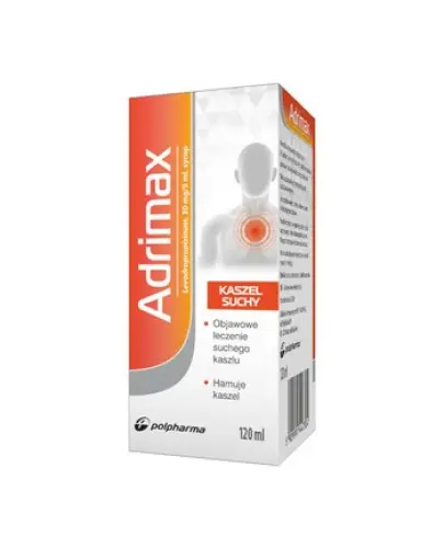 Adrimax, 30mg, syrop, 120ml  - Syrop z lewodropropizyną o działaniu przeciwkaszlowym 