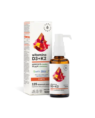 Aura Herbals Witamina D3 4000 IU + K2 MCT, 50 ml - Naturalna witamina D (Quali®-D) i K (MenaQ7®) na oleju MCT