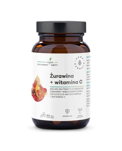 Aura Herbals Żurawina 800 mg + Witamina C, 60 kapsułek - Wsparcie układu moczowego