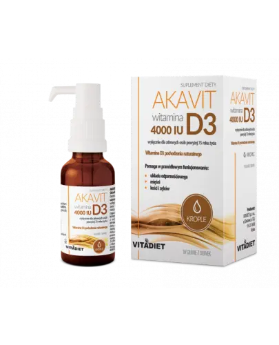 Vitadiet Akavit Witamina D3 4000 IU, krople 29,4 ml - Z naturalną witaminą D z lanoliny 