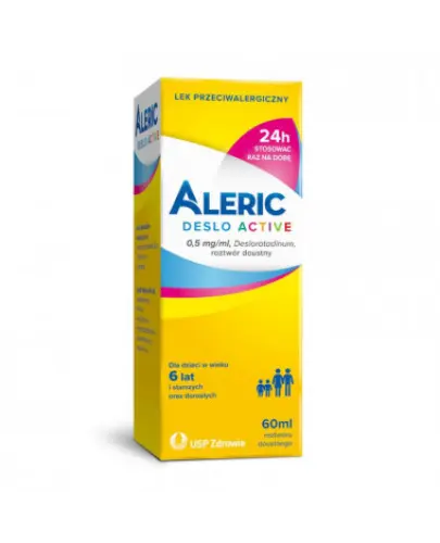 Aleric Deslo Active, 0,5 mg/ml, roztwór doustny, 60ml  - Roztwór z desloratadyną dla dorosłych, młodzieży i dzieci od 6. roku życia.