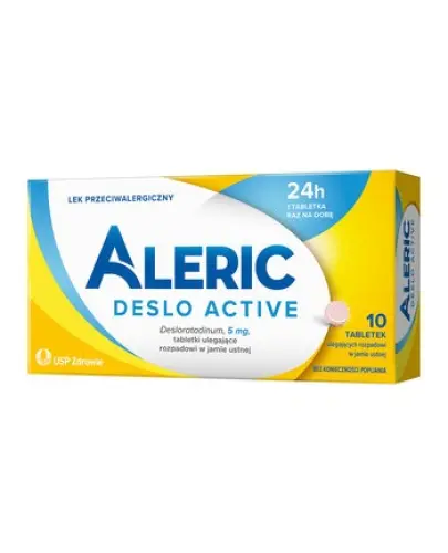 Aleric Deslo Active, 5 mg, 10 tabletek ulegających rozpadowi w jamie ustnej - Tabletki z desloratadyną dla dorosłych i młodzieży od 12. roku życia