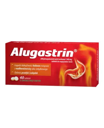 Alugastrin 340 mg, 40 tabletek do rozgryzania i żucia - Tabletki bez cukru o smaku miętowym 