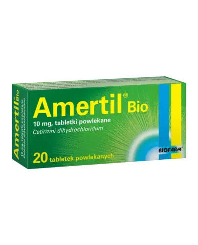 Amertil Bio 10 mg, 20 tabletek powlekanych - Na alergiczne zapalenie błony śluzowej nosa