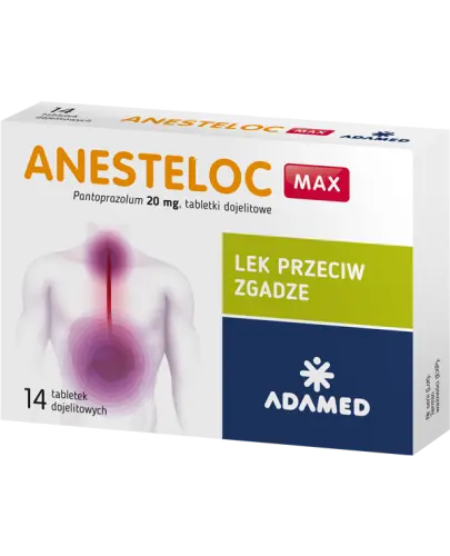 Anesteloc Max 20 mg, 14 tabletek dojelitowych - Zmniejsza ilość kwasu w żołądku.