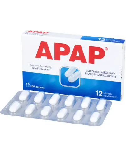 APAP 500 mg, 12 tabletek powlekanych - Tabletki z paracetamolem, na ból różnego pochodzenia.