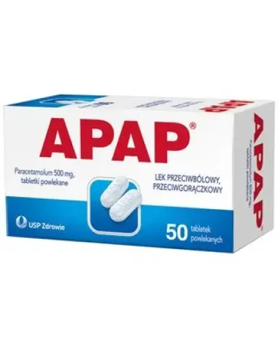 APAP 500 mg, 50 tabletek powlekanych - Tabletki z paracetamolem, na ból różnego pochodzenia.