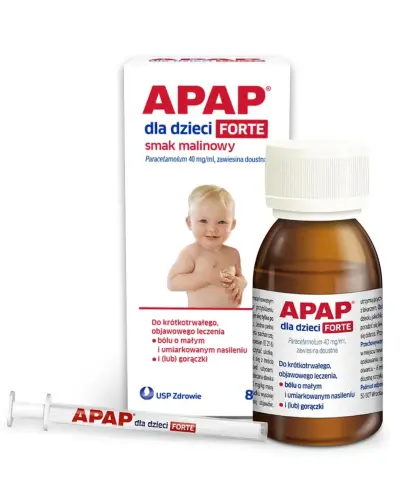 APAP dla dzieci Forte smak malinowy zawiesina doustna, 85ml - O działaniu przeciwbólowym i przeciwgorączkowym