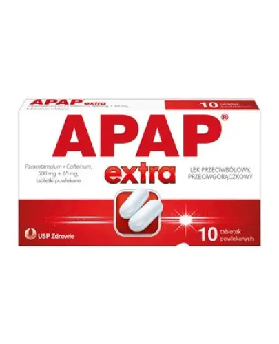 APAP Extra 500 mg/65 mg, 10 tabletek powlekanych - Lek przeciwbólowy i przeciwgorączkowy.