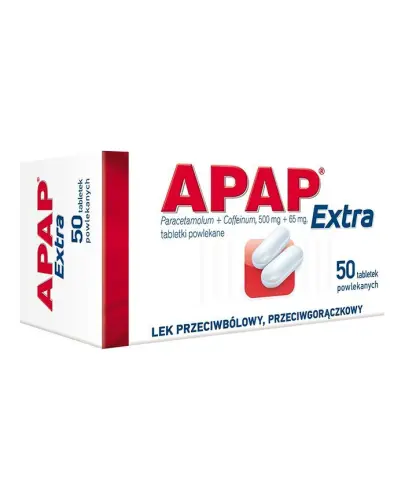 APAP Extra 500 mg/65 mg, 50 tabletek powlekanych - Lek przeciwbólowy i przeciwgorączkowy.