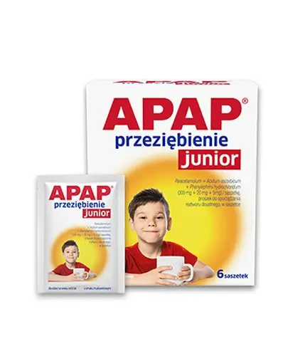 APAP przeziębienie junior saszetki, 6 sztuk - Lek złożony dla dzieci od 6. roku życia