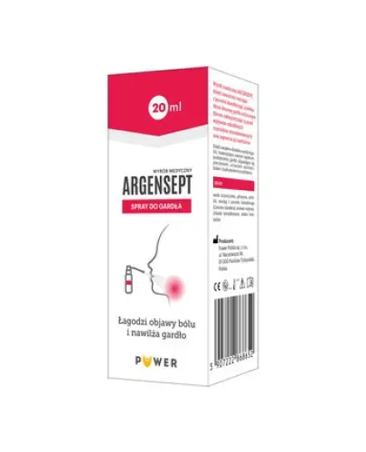 Argensept spray do gardła, 20ml - Wyrób medyczny bez cukru, ze srebrem i porostem islandzkim, który zapobiega rozwojowi drobnoustrojów oraz powleka i nawilża gardło