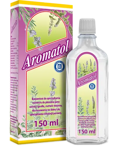 Aromatol, 150ml - Koncentrat do sporządzania roztworu do płukania jamy ustnej i gardła, a także roztwór doustny, do stosowania na skórę i do sporządzania inhalacji parowej