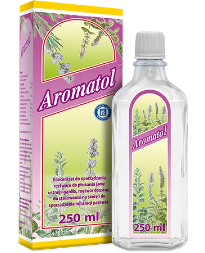 Aromatol, 250ml - Koncentrat do sporządzania roztworu do płukania jamy ustnej i gardła, a także roztwór doustny, do stosowania na skórę i do sporządzania inhalacji parowej