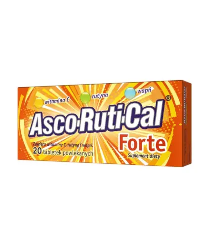 AscoRutiCal Forte, 20 tabletek powlekanych - Suplement diety z witaminą C, rutyną i wapniem 