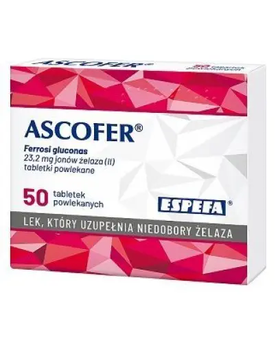 Ascofer tabletki powlekane, 50 sztuk - Produkt leczniczy z żelazem do uzupełniania niedoborów w organizmie