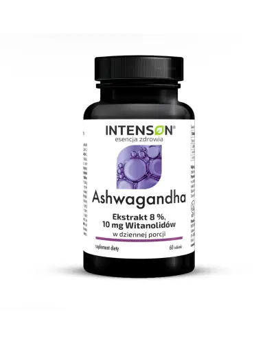 Intenson Ashwagandha , 60 tabletek - Wspierające zdrowie psychiczne, fizyczne oraz zdolność radzenia sobie ze stresem