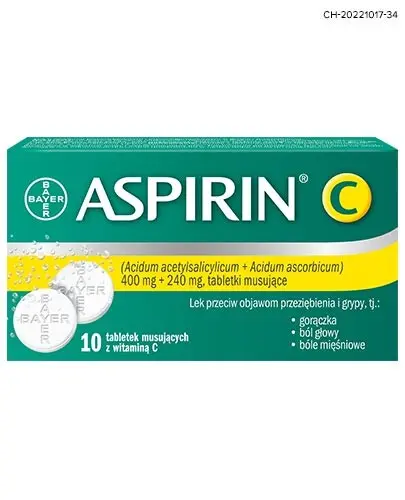 Aspirin C tabletki musujące, 10 sztuk  - Tabletki musujące, które działają przeciwbólowo, przeciwzapalnie i przeciwgorączkowo