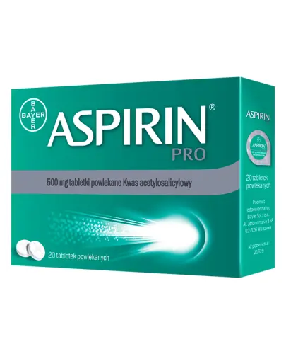 Aspirin Pro tabletki powlekane, 20 sztuk - Tabletki, które działają przeciwbólowo, przeciwzapalnie  i przeciwgorączkowo