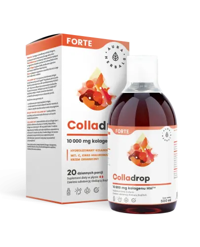 Aura Herbals Colladrop Forte Kolagen morski 10 000 mg, 500 ml - Zawiera hydrolizowany kolagen morski typu I i III