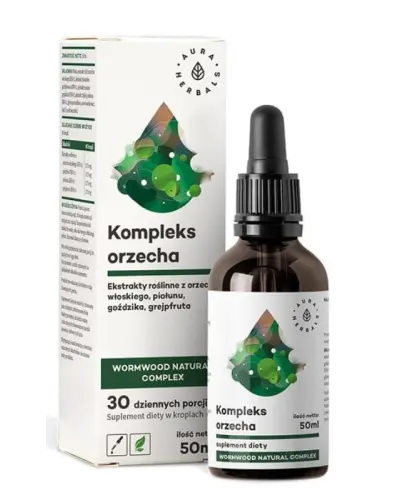 Aura Herbals Orzech kompleks + piołun, Wormwood Natural Complex, 50 ml - 799 mg naturalnych ekstraktów roślinnych w dziennej porcji