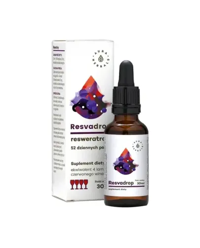 Aura Herbals Resvadrop Resweratrol, 30 ml - Zawiera ekstrakt ze skórek winogron (w tym resweratrol 2,5%)