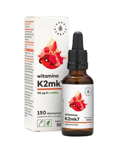 Aura Herbals Witamina K2 MK7 90 μg, 30 ml - Naturalna witamina K z natto (MenaQ7®)