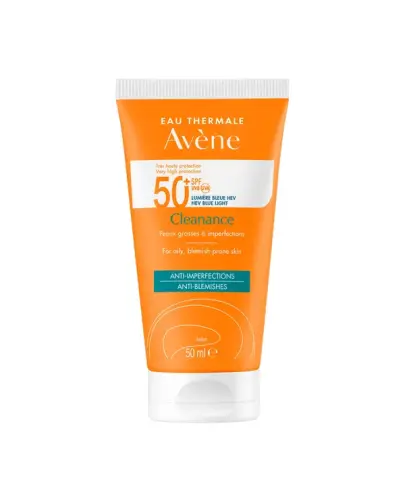 Avene Cleanance SPF 50+, 50 ml - Bardzo wysoka ochrona przeciwsłoneczna do skóry wrażliwej i tłustej skłonnej do niedoskonałości