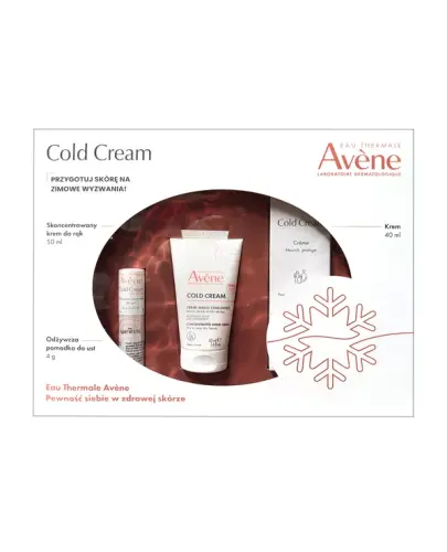 Avene Cold Cream Zestaw Krem do rąk, 50 ml + Krem do twarzy, 40 ml + Pomadka, 4 g - Odżywcza pielęgnacja skóry osłabionej przez zimno