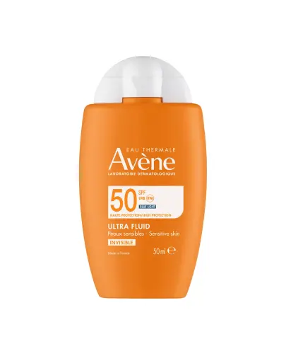 AVENE SUN Ultra Fluid niewidoczny na skórze SPF50+, 50 ml - Fluid, który zapewnia ochronę przed promieniowaniem UVA i UVB oraz światłem niebieskim HEV