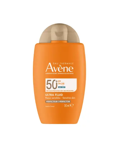 AVENE SUN Ultra Fluid Perfector SPF50+, 50 ml - Fluid, który zapewnia ochronę przed promieniowaniem UVA i UVB oraz światłem niebieskim HEV