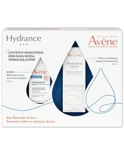 Avene Hydrance Boost Skoncentrowane serum, 30 ml + Krem Riche bogata konsystencja, 40 ml - Zestaw nawilżający do skóry odwodnionej i wrażliwej