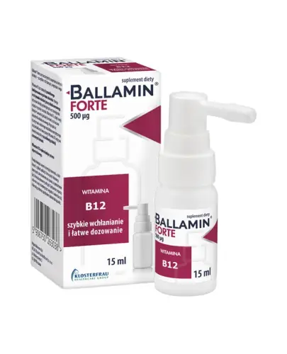 Ballamin Forte, spray doustny, 15 ml - Z witaminą B12 dla osób starszych, wegetarian i wegan