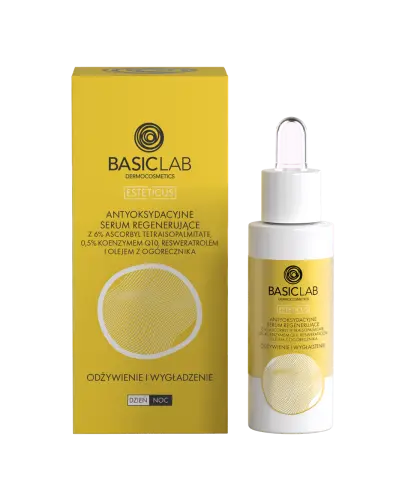 BasicLab Antyoksydacyjne serum regenerujące, 30 ml - Rozjaśnia przebarwienia słoneczne i hormonalne