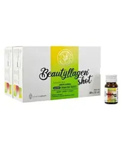 Beautyllagen Shot, smak jabłko–limonka, 15 x 30 ml - Kompozycja kolagenu i witamin dla zdrowia i jędrnej skóry