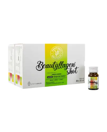 Beautyllagen Shot, smak jabłko–limonka, 30 x 30 ml - Kompozycja kolagenu i witamin dla zdrowia i jędrnej skóry