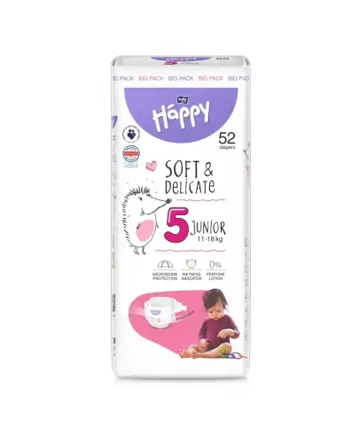 Bella Baby Happy Soft & Delicate 5 Junior 11-18 kg Pieluszki dla dzieci, 52 sztuki - Pieluchy jednorazowe dla małych dzieci