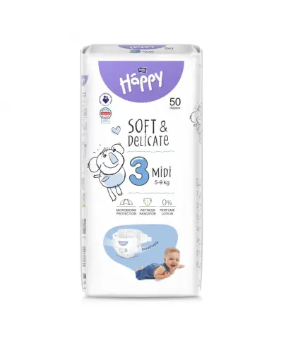 Bella Baby Happy Soft & Delicate 3 Midi 5-9 kg Pieluszki dla dzieci, 50 sztuk - Pieluchy jednorazowe dla niemowląt