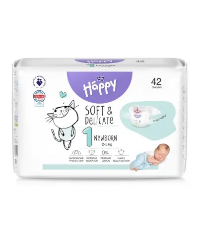 Bella Baby Happy Soft & Delicate 1 Newborn 2-5 kg Pieluszki dla dzieci, 42 sztuki - Pieluchy jednorazowe dla noworodków