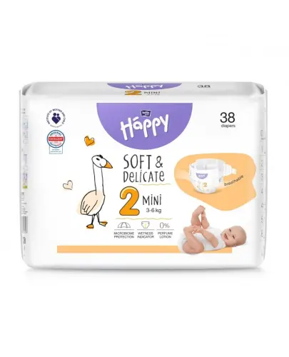 Bella Baby Happy Soft & Delicate 2 Mini 3-6 kg Pieluszki dla dzieci, 38 sztuk  - Pieluchy jednorazowe dla niemowląt