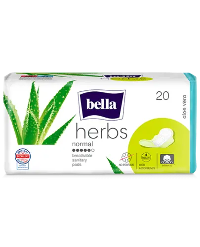 Bella Herbs Aloe Vera Podpaski higieniczne normal, 20 sztuk - Cienkie podpaski ze skrzydełkami