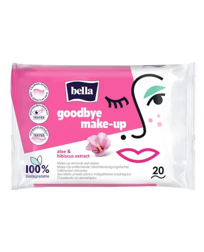 Bella Goodbye Make-up Chusteczki do demakijażu z aloesem i hibiskusem, 20 sztuk - Oczyszczają i odświeżają cerę bez użycia wody