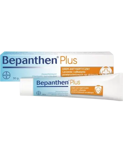 Bepanthen Plus krem, 30g - Krem z chlorheksydyną, leczy i odkaża powierzchniowe rany