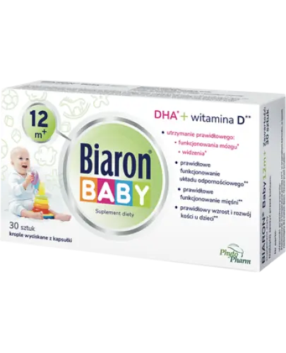 Biaron Baby 12m+, 800j.m., 30 kapsułek twist-off - Suplement diety z kwasami DHA dla dzieci powyżej 1. roku życia