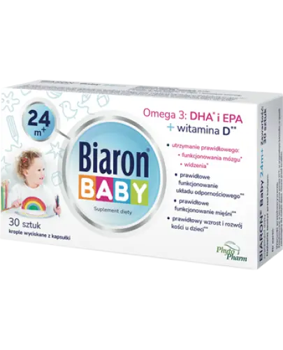 Biaron Baby 24m+, 800 j.m., 30 kapsułek twist-off - Suplement diety z witaminą D i kwasami omega-3 dla dzieci od 2. roku życia